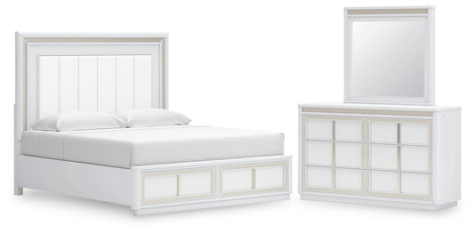 Chalanna King Upholstered Storage Bed, Dresser and Mirror