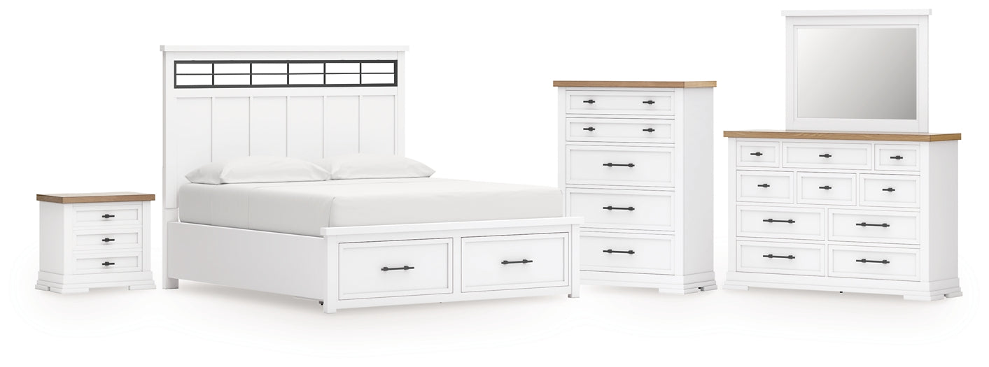 Ashbryn California King Panel Storage Bed with Mirrored Dresser, Chest and Nightstand