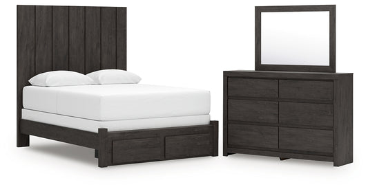 Fraluna Queen Panel Storage Bed with Mirrored Dresser