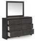 Hollivern King Panel Bed with Mirrored Dresser and Nightstand