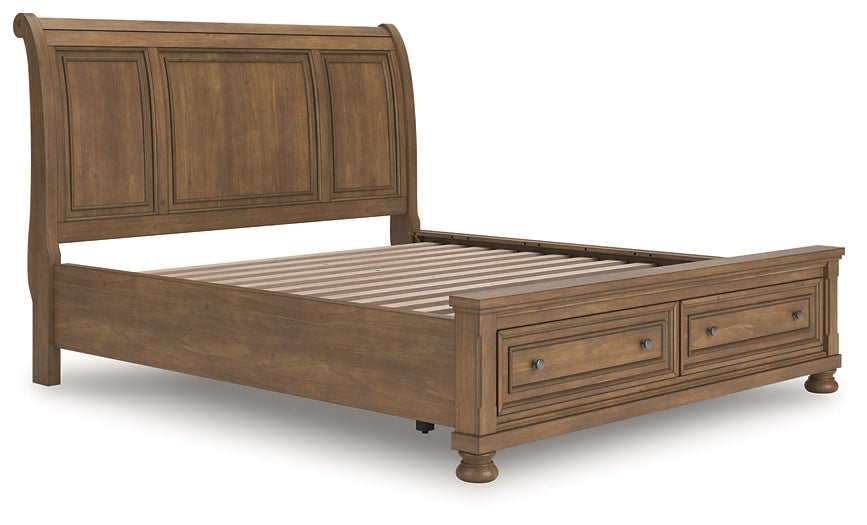 Feddinger California King Storage Sleigh Bed with Mirrored Dresser, Chest and Nightstand