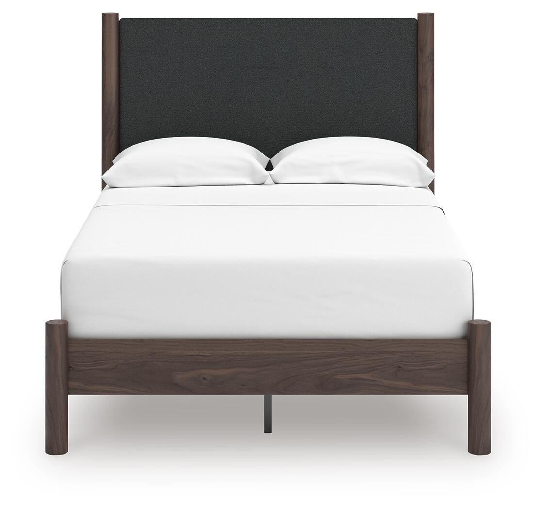 Pamytta Full Upholstered Panel Platform Bed, Dresser, Mirror, Chest and Nightstand