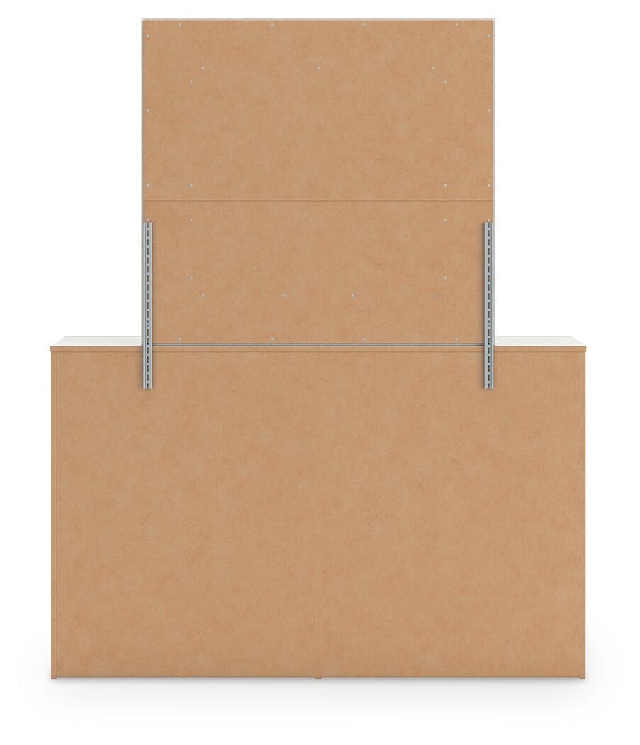 Zuraleus King Upholstered Panel Platform Storage Bed, Dresser, Mirror and Nightstand